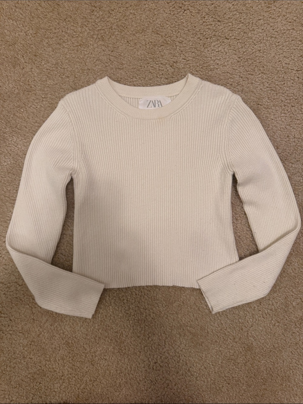 ZARA Ivory Ribbed Long-Sleeve Crewneck top girls